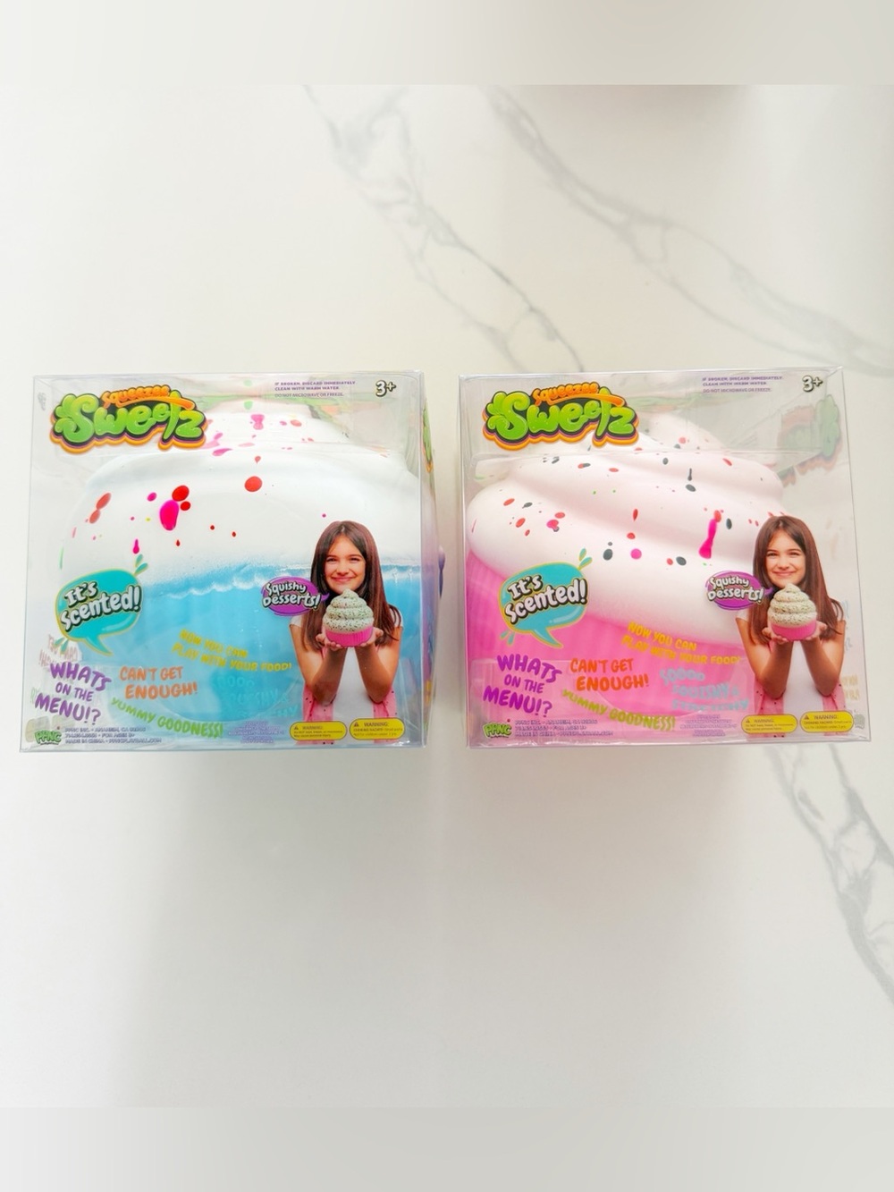 NEW Squeezee Sweetz Cupcake 🧁 Squishy Scented Set of 2 Blue 🩵🩷 Pink SEALED Toys